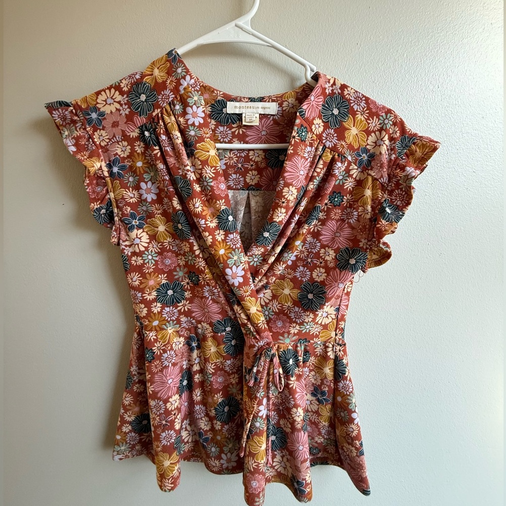 Monteau Multicolor Floral Wrap Blouse